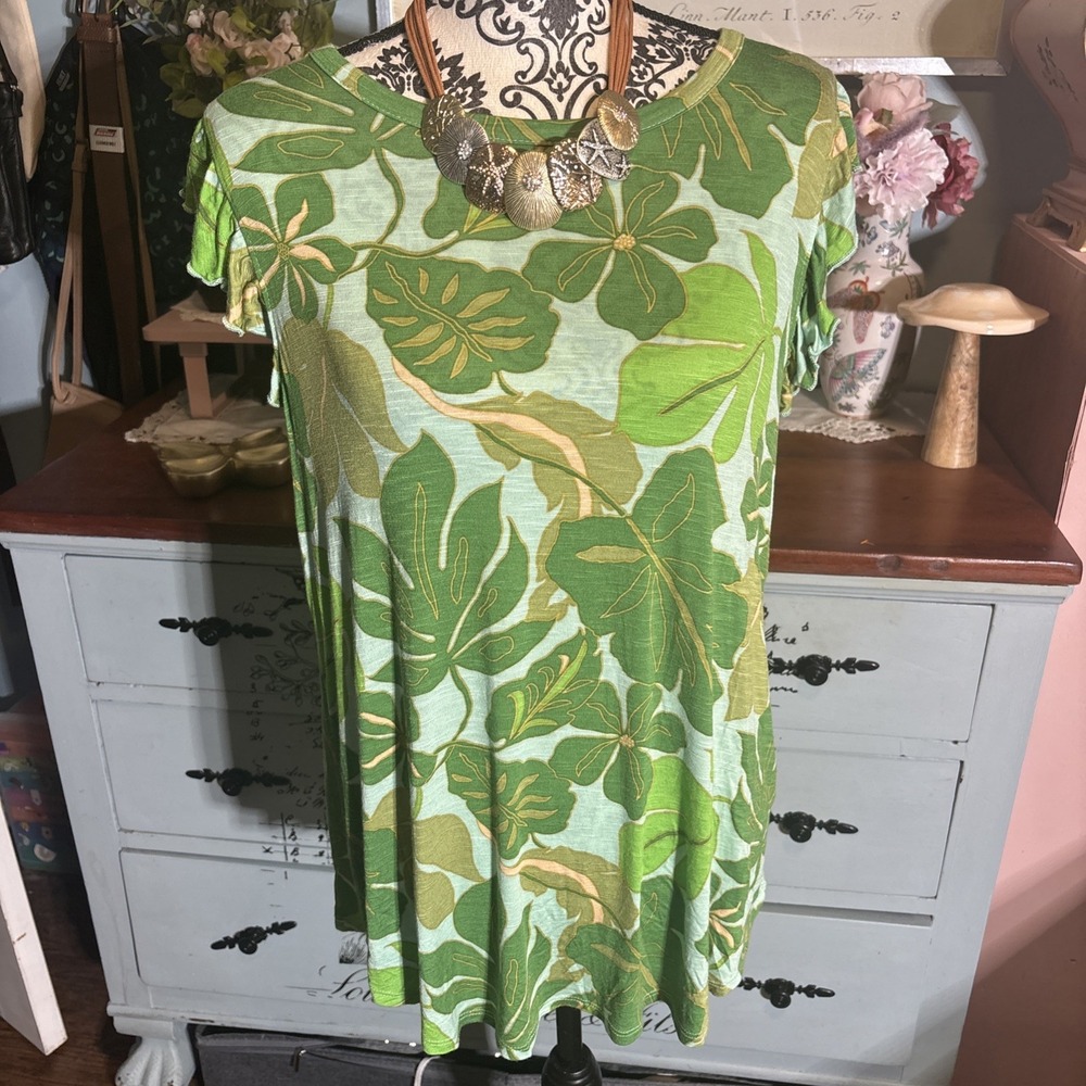 Kim & Cami Tropical Top Flowy Sleeves Resort Beach Wear Sz Large